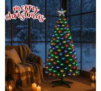 Fiber Optic Christmas Tree X-Mas Tree Pre-Lit Light PVC Artificial Tree Top Star Metal Stand Free Standing Indoor Xmas Decoration Multicolored Tree (90 Cm)