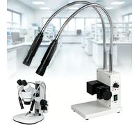 Fiber Optic Microscope Illuminator, Dual Gooseneck LED Light Source, 6000K Cool White Light, Adjustable Aperture & Brightness Control, for Stereo Zoom Microscopes, PCB Repair, Lab Imaging