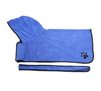 Fiber Pet Bathrobe with Belt, Water Absorbent Hooded Dog Wearable Drying Towel, Blue - Adjustable Fit, Quick Dry Material, Protects Pets After Bath or Rain (XL)