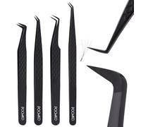 Fiber Tip Lash Tweezers for Eyelash Extension, High Precision Eyelash Tweezer Set with Diamond Grip, Lash Extension Tweezer Kit for Classic & Volume Lashes, Must-Have Tweezers for Lash Artists