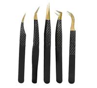 Fiber Tip Volume Eyelash Tweezers for Eyelash Extensions with Diamond Grip, 5 Pack, Black