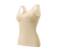 FiberFit Hourglass Sculpting Self Heating Vest,Thermal Vests for Women,Ladies Thermal Underwear,High Stretch Thermal with Built-in Bra,Warm Base Layer Vest,Winter Warm Vest Tops (Beige, L)