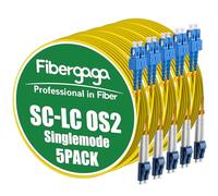 Fibergaga-5Pack OS2 LC to SC Fiber Patch Cable, SMF Single Mode, Duplex, 9/125µm 1G/10GB OD-2.0mm Fiber Optic Jumper Cord LZSH,3M(10ft)