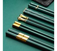 Fiberglass Chopsticks Reusable 5 Pairs Multi-Style Chopstick Set Chinese Japanese Chop Sticks Multipack Fancy Chopsticks Anti-Skid Design Dishwasher Safe for Sushi Asian Dishes(Green)