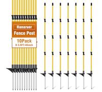 Fiberglass Fence Posts 46 Inches, Pack of 10, Temporary Garden Fence Post with Adjustable Clips & Metal Spikes, Step-in Fence Stakes Fencing for Garden Yard Farm Outdoor Light Duty