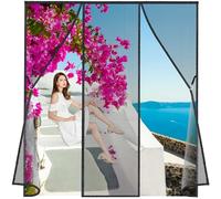 Fiberglass Magnetic Fly Screen Double Door, 225x220cm Heavy Duty Bug Mesh Curtain with Full Frame Magic Tape, Tear Resistance, Anti Mosquito LF2C1 Black