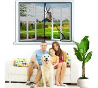 Fiberglass Magnetic Screen Window 215x115cm for Sliding Patio Door, French Door, Double Door - Door Net Screen with Magnet Closures - Strengthened Edges Black