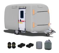 Fiberglass Travel Trailer Cover, Heavy Duty Ripstop Fiberglass Trailer RV Cover, Upgraded Durable Waterproof Anti-UV Windproof All Season Protection for RV(8-10ft)