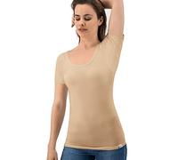Fibershirts® Anti Sweat Shirt - T-Shirt Against Sweat Stains - Anti Sweat Undershirt - with ArmPads PRO & Silver Treatment - Women - Round Neck Beige