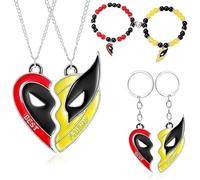Fibete 6PCS Deadpl and Wolvers Necklace-Bracelets-Keychains Set, Superhero Series Best Friend Necklace for 2, Friendship Matching Bracelets Keychains Accessories for Men Women Couples
