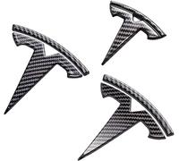 fibhyrtingy 3 Pcs/Set for Model 3 Emblem Badge Sticker Cover,Car Front/Rear/Steering Wheel Emblem Logo Sticker Decals Accessories (fit Model3 Gloss Carbon Fiber Pattem)