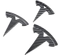 fibhyrtingy 3 Pcs/Set for Model Y Emblem Badge Sticker Cover,Car Front/Rear/Steering Wheel Emblem Logo Sticker Decals Accessories (fit ModelY Gloss Carbon Fiber Pattem)