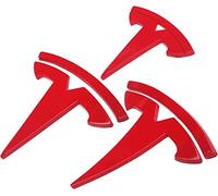 fibhyrtingy 3 Pcs/Set for Model Y Emblem Badge Sticker Cover,Car Front/Rear/Steering Wheel Emblem Logo Sticker Decals Accessories (fit ModelY Red)