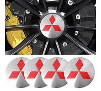 fibhyrtingy 4pcs 2.22Inch Car Logo Wheel Center Cap Sticker Wheel Emblem Badge Logo Stickers ABS Material Compatible with Lancer Outlander Eclipse Mirage (fit Mit Silver-Red)