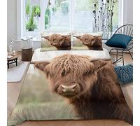 FIBITA Cattle Duvet Cover King size Farm Animals Bedding Sets 3D Print Cute Highland Cow Duvet Cover Sets Soft Microfibre Quilt Cover 2 Pillowcases, with Zipper