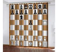 FIBITA International Chess Curtains 3D Pattern Blackout Curtains for Bedroom Window Curtain Living Room Window Drapes, Decoration Window Treatments W 28 x L 54 Inch Set of 2 Panels