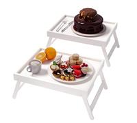 Fibogollo 2 Pack Bamboo Bed Tray Table with Folding Legs,Breakfast Trays,Serving Tray for Food and Snack,Laptop Trays for Working(White)