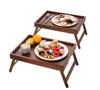Fibogollo 2 Pack Bamboo Bed Tray Table with Folding Legs,Breakfast Trays,Serving Tray for Food and Snack,Laptop Trays for Working(Brown)