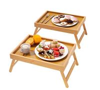 Fibogollo 2 Pack Bamboo Bed Tray Table with Folding Legs,Breakfast Trays,Serving Tray for Food and Snack,Laptop Trays for Working(Natural)