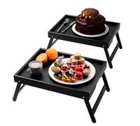 Fibogollo 2 Pack Bamboo Bed Tray Table with Folding Legs,Breakfast Trays,Serving Tray for Food and Snack,Laptop Trays for Working(Black)
