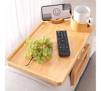 Fibogollo 3 in 1 Sofa Tray,Bamboo Folding Couch Arm Tray with Cup holder and Phone Holder,Sofa Armrest Trays Clip-On Sofas Desk for Drinks,Snacks,Phone,Remote Control(Natural)