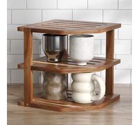 Fibogollo 3 Tier Acacia Wood Corner Shelf,Dish Drying Rack,Plate Organizer,Kitchen Spice Rack for Countertop and Cabinet,Pantry Organization and Storage