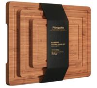 Fibogollo Bamboo Cutting Boards Chopp Boards with Juice Groove for Kitchen Meal Prep and Serving 3pc