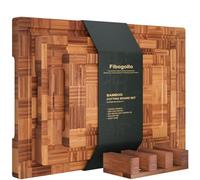 Fibogollo Bamboo Cutting Boards for Kitchen,Chopping Boards Set with Juice Groove,End Grain Bamboo Butcher Block,Serving Board with Holder(3 Pcs)