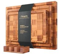 Fibogollo Bamboo Cutting Boards set of 3 - Deluxe Upgraded Version,Cutting Board for Kitchen,Wooden Chopping Boards with Juice Groove, Serving Board Set with Holder for Meat,Vegetables,Fruit