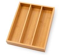 Fibogollo Bamboo Kitchen Drawer Organizer Cutlery Utensil Storage Tray Eco-Friendly with Partitioned Compartments Compact Space-Saving Design