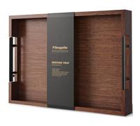 Fibogollo Bamboo Serving Tray with Metal Handles,17x12in Ottoman Decorative Trays Platter for Coffee Table,Living Room,Bar,Party,Large(Brown)