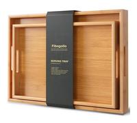 Fibogollo Bamboo Set of 2 Serving Tray with Handles,Decorative Trays Platter,Breakfast Tray in Bed,Food Drinks Trays for Eating,Working,Storing(Natural)