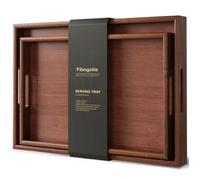 Fibogollo Bamboo Set of 2 Serving Tray with Handles,Decorative Trays Platter,Breakfast Tray in Bed,Food Drinks Trays for Eating,Working,Storing(Brown)