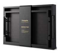 Fibogollo Bamboo Set of 2 Serving Tray with Metal Handles,Ottoman Decorative Trays Platter for Coffee Table,Living Room,Bar,Party(Black)