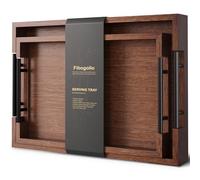 Fibogollo Bamboo Set of 2 Serving Tray with Metal Handles,Ottoman Decorative Trays Platter for Coffee Table,Living Room,Bar,Party(Brown)