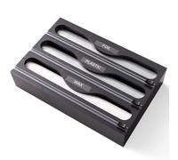 Fibogollo Wrap Dispenser with Cutter and Labels, Plastic Wrap Organizer For Kitchen,Bamboo 3-in-1 Wrap Dispensers for Cling Wrap Aluminum Foil and Wax,Storage Organization Holder（Black）