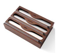 Fibogollo Wrap Dispenser with Cutter and Labels, Plastic Wrap Organizer for Kitchen,Bamboo 3-in-1 Wrap Dispensers for Cling Wrap Aluminum Foil and Wax,Storage Organization Holder（Brown）