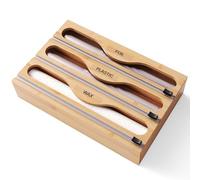 Fibogollo Wrap Dispenser with Cutter and Labels, Plastic Wrap Organizer For Kitchen,Bamboo 3-in-1 Wrap Dispensers for Cling Wrap Aluminum Foil and Wax,Storage Organization Holder(Natural)