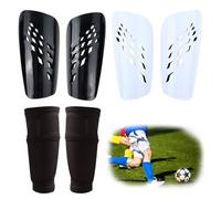 FIBOGOUP 2 Pair Football Shin Guards Kids Adults include Sleeves with Optimized Insert Pocket,Children's Shin Pads Boys Girls -Breathable and lightweight (Black + White-L)