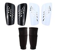 FIBOGOUP 2 Pair Football Shin Guards Kids Adults include Sleeves with Optimized Insert Pocket,Children's Shin Pads Boys Girls -Breathable and lightweight (Black + White-S)