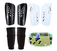 FIBOGOUP 2 Pair Football Shin Guards Kids Adults include Sleeves with Optimized Insert Pocket,Children's Shin Pads Boys Girls -Breathable and lightweight (Black + White-M)