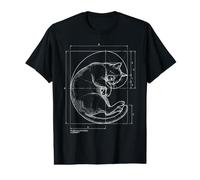 Fibonacci Spiral Cat Blueprint Sacred Geometry Math Teacher Value Graphic T-Shirt
