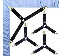 FIBOOMERANG Bed Sheet Clips - Fitted Sheet Straps for Bedding, Sheet Grippers and Mattress Straps with 3 Way Elastic Bands Bedsheet Holder Suspenders Fasteners, 4Pcs/Set Black