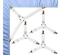 FIBOOMERANG Bed Sheet Clips, Triangle Bed Sheet Straps Fasteners Set 3 Ways Mattress Corner Suspenders Grippers Holders (4Pcs/Set, White)