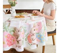 FIBORIA Round Easter Table Cloth Colorful Gingham Tablecloth Samll 120cm Spring Floral Tablecloths Wipeable Water Resistant Table Cover for Summer Outdoor Party Birthday Picnic Festive Decor,47 inch