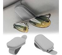 FIBOUND 2-Piece Premium Leather Sunglasses Holder - Dual Gray Car Visor Clips for Secure Eyewear Storage, Soft Leather Glasses Frame Grips with Non-Slip Design