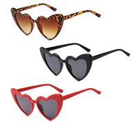 FIBOUND 3 Pack Retro Sunglasses, Heart Shaped Sunglasses, Colorful Love Heart Glasses, Oversized Sparkling Hearts, UV400 Protection Sunglasses, Women's Fashion Glasses for Party and Outdoor Activities