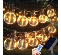 FIBRAVE G40 String Lights Outdoor with Remote 40 FT, USB & Solar Dual Charging, Waterproof, 8 Modes 3 Timers, LED Shatterproof Bulbs Solar Light for Camping Backyard Bistro Porch Garden