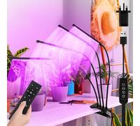 FIBRAVE Grow Lights for Indoor Plants, 4 Heads 120 LED Growing Lamps with Clip Red Blue,Full Spectrum Led Plants Light for Indoor & Seed Starting, 10-Level Dimmable, Auto On Off, Timing 3/6/12/16Hrs