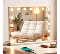 FIBRAVE Hollywood Vanity Mirror with Lights, 58×48CM Lighted Makeup Mirror for Desk/Wall Mount with 15 Led Bulbs, 3 Lighting Modes for College Dorm, Bedroom & Dressing Room
